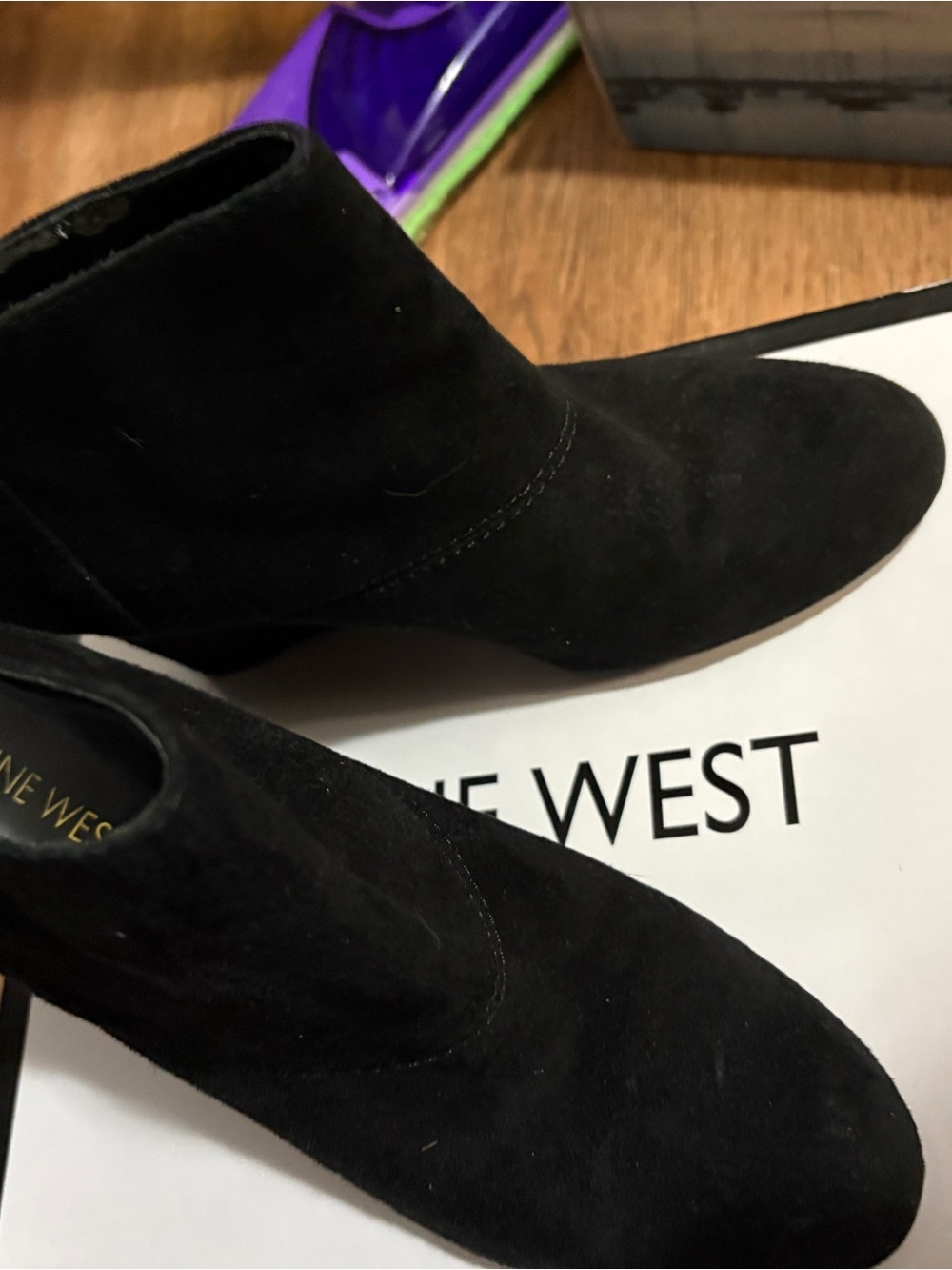 Nine West Black Suede Pointed Ankle Booties